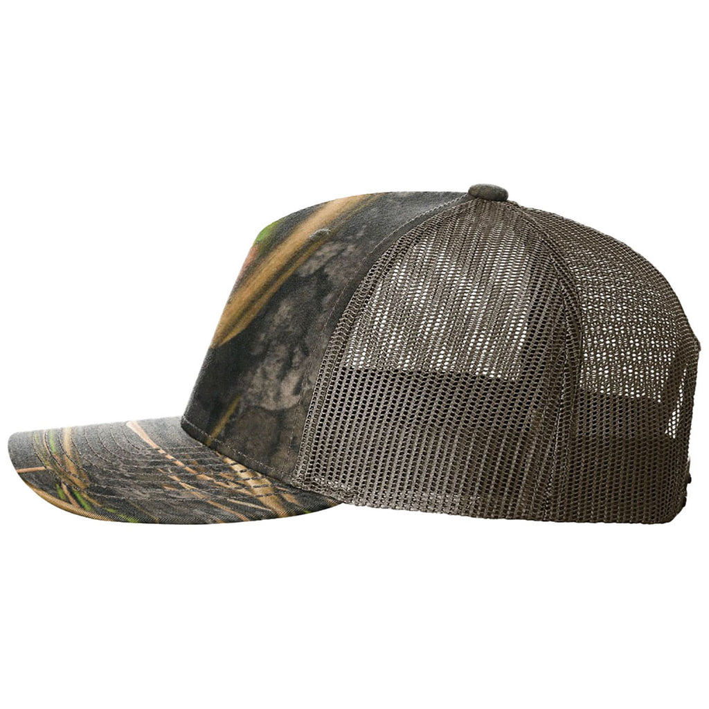 Richardson Mossy Oak Habitat/Brown Printed Five-Panel Trucker