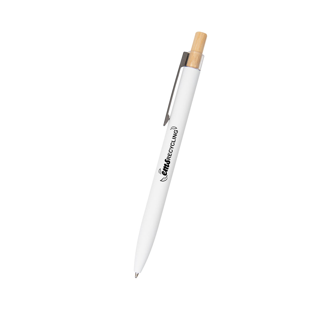 HIT White Recycled Aluminum Pen with Bamboo Plunger