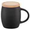 Leed's Black w/Blue Trim Hearth Ceramic Mug with Wood Lid/Coaster 15oz