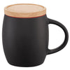 Leed's Black w/Red Trim Hearth Ceramic Mug with Wood Lid/Coaster 15oz