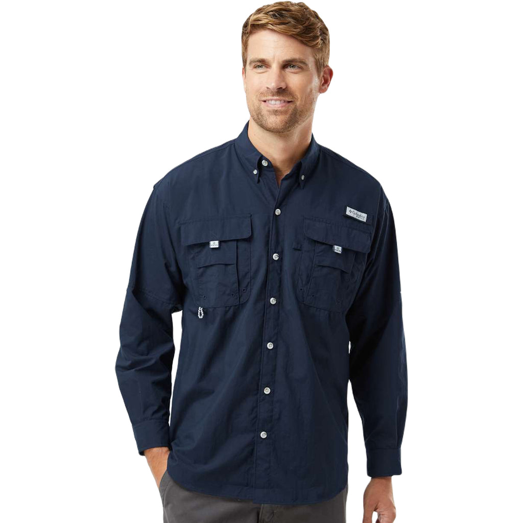 Columbia Men's Collegiate Navy PFG Bahama Long Sleeve Shirt