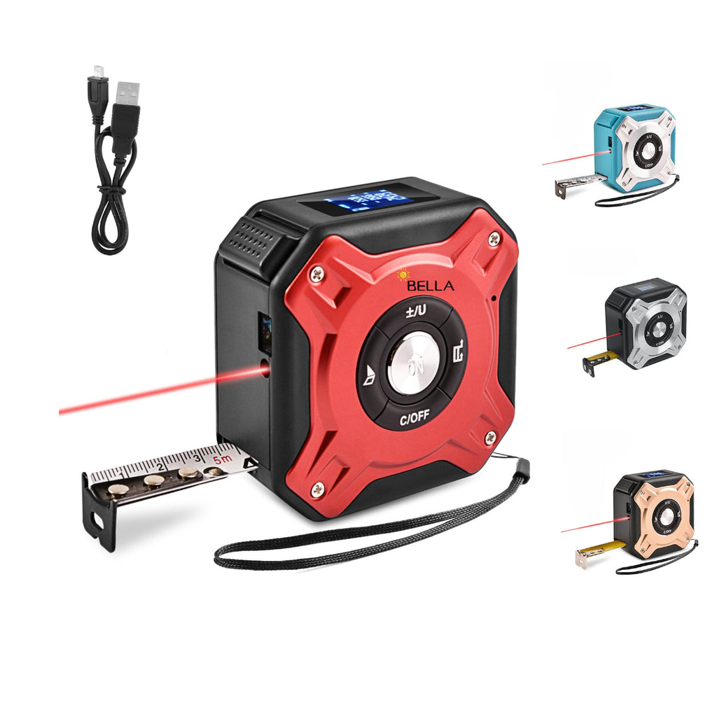 iPromotionPro Black 2 In 1 Usb Rechargable Lasers Distance Tape Measure