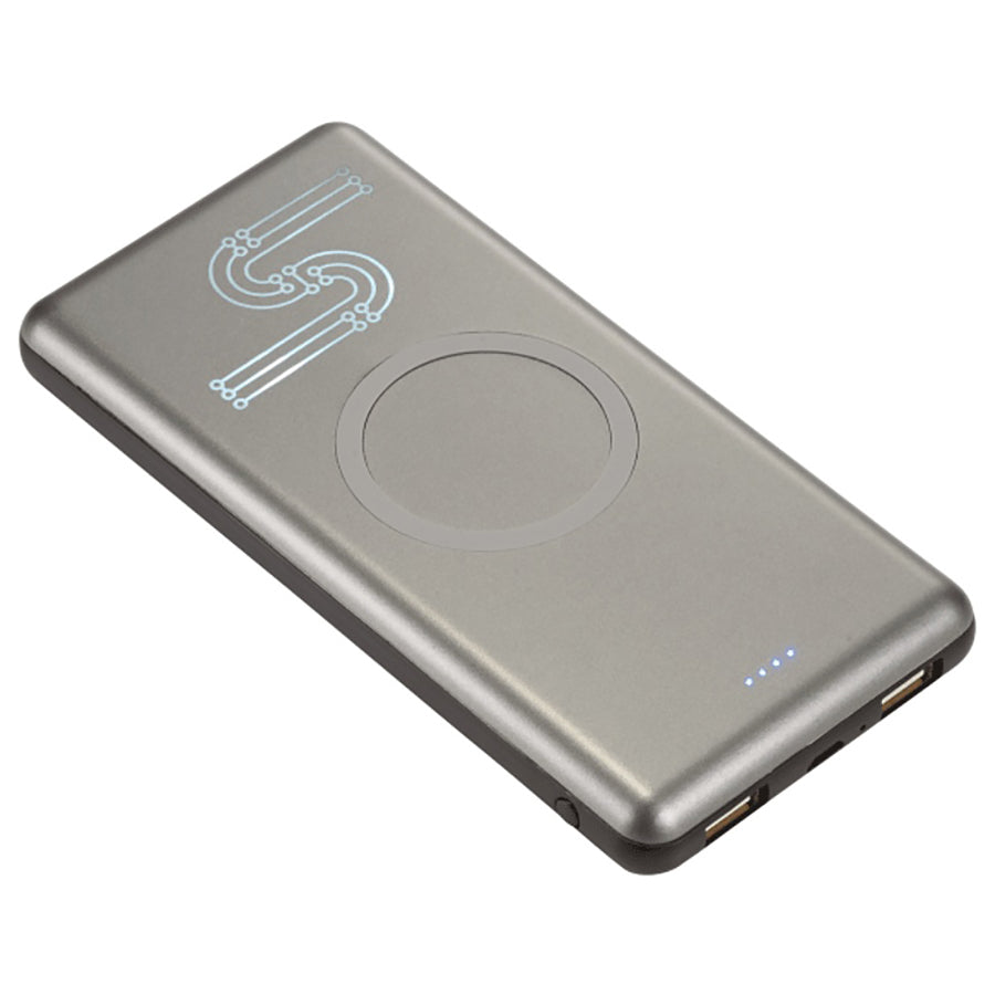 Leed's Gunmetal Light Up Qi 10,000 mAh Wireless Charging Power Bank