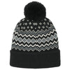 Port Authority Deep Black/Gusty Grey/Marshmallow Alpine Pom Beanie