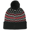 Port Authority Deep Black/Rich Red/Marshmallow Alpine Pom Beanie
