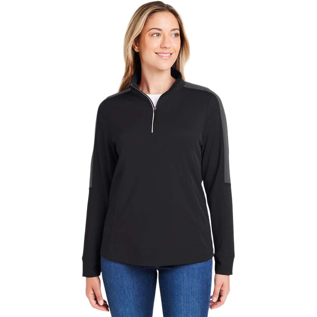 Core 365 Women's Black/Carbon Market Snag Protect Mesh Colorblock Quarter-Zip Pullover