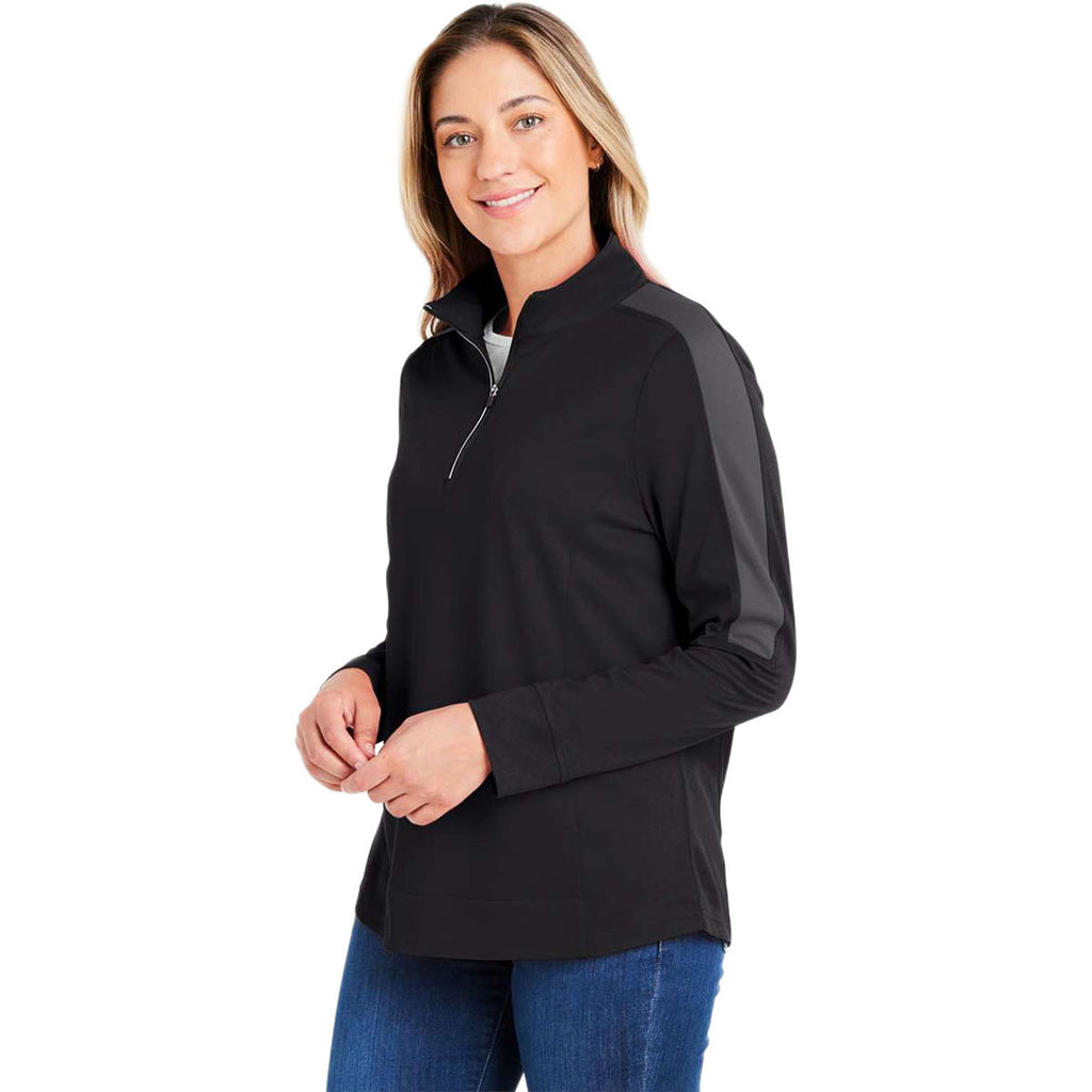 Core 365 Women's Black/Carbon Market Snag Protect Mesh Colorblock Quarter-Zip Pullover