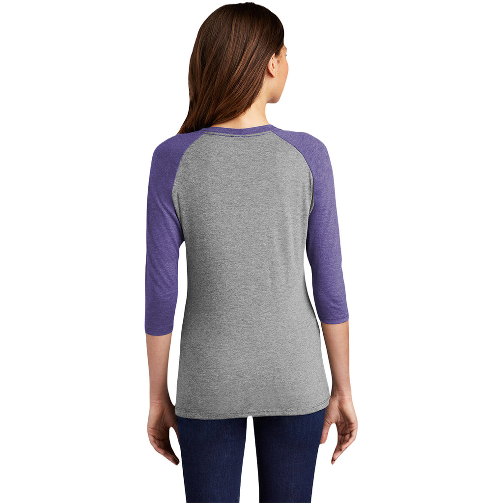 District Women's Purple Frost/ Grey Frost Perfect Tri 3/4-Sleeve Raglan