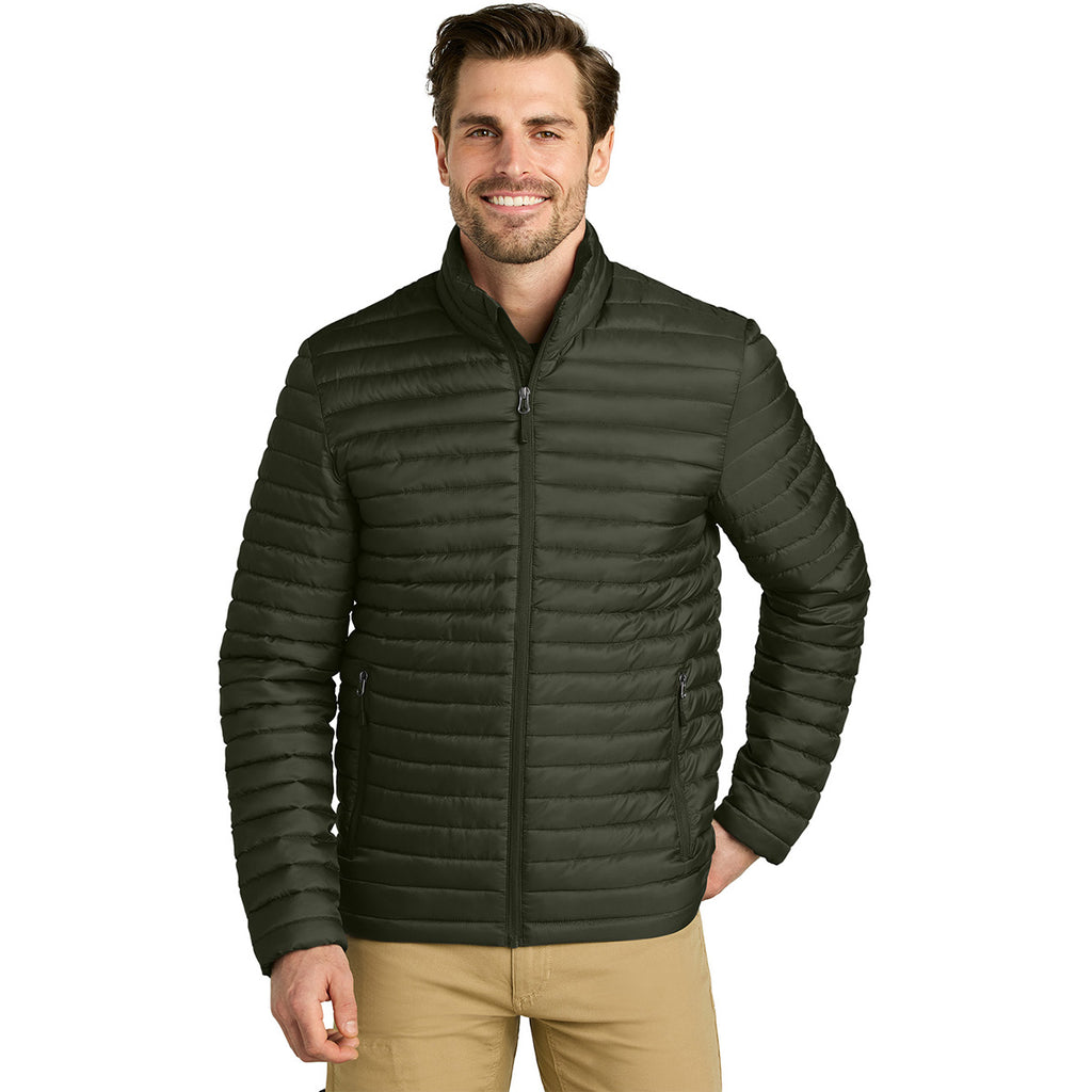 Eddie Bauer Men's Olive Green Packable Quilted Full-Zip