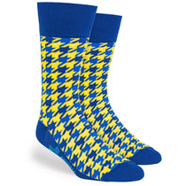 Pop Promos Blue & Yellow Houndstooth Dress Socks