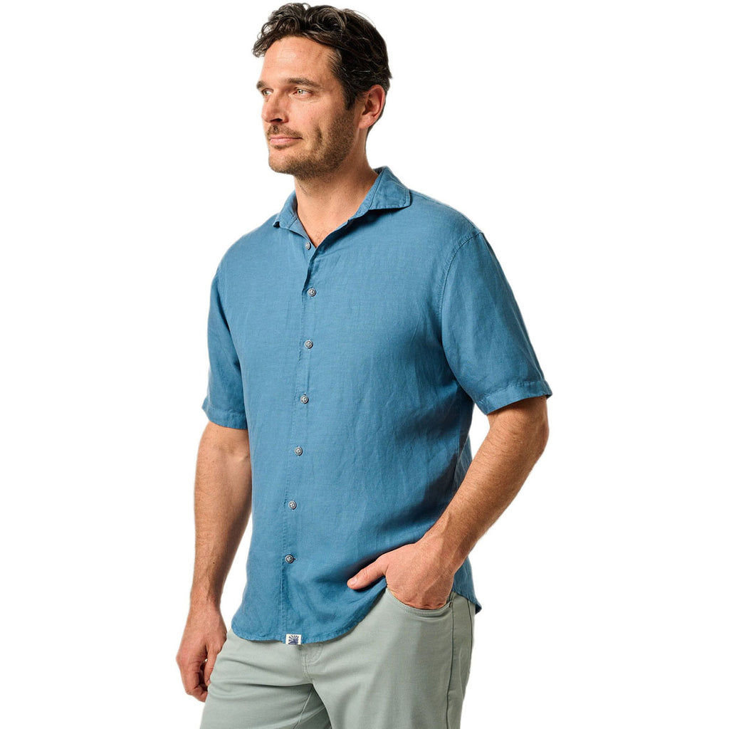 Johnnie-O Men's Navy Gianni Short Sleeve Hangin' Out Linen Button Down Shirt