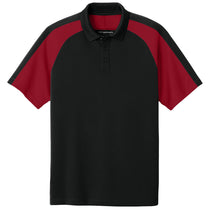 Port Authority Men's Deep Black/Rich Red Wearever Performance Pique Colorblock Polo