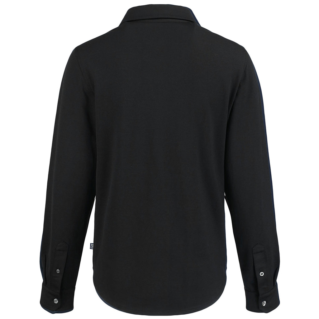 Cutter & Buck Women's Black Advantage Tri-Blend Eco Soft Pique Long Sleeve Knitted Button Down