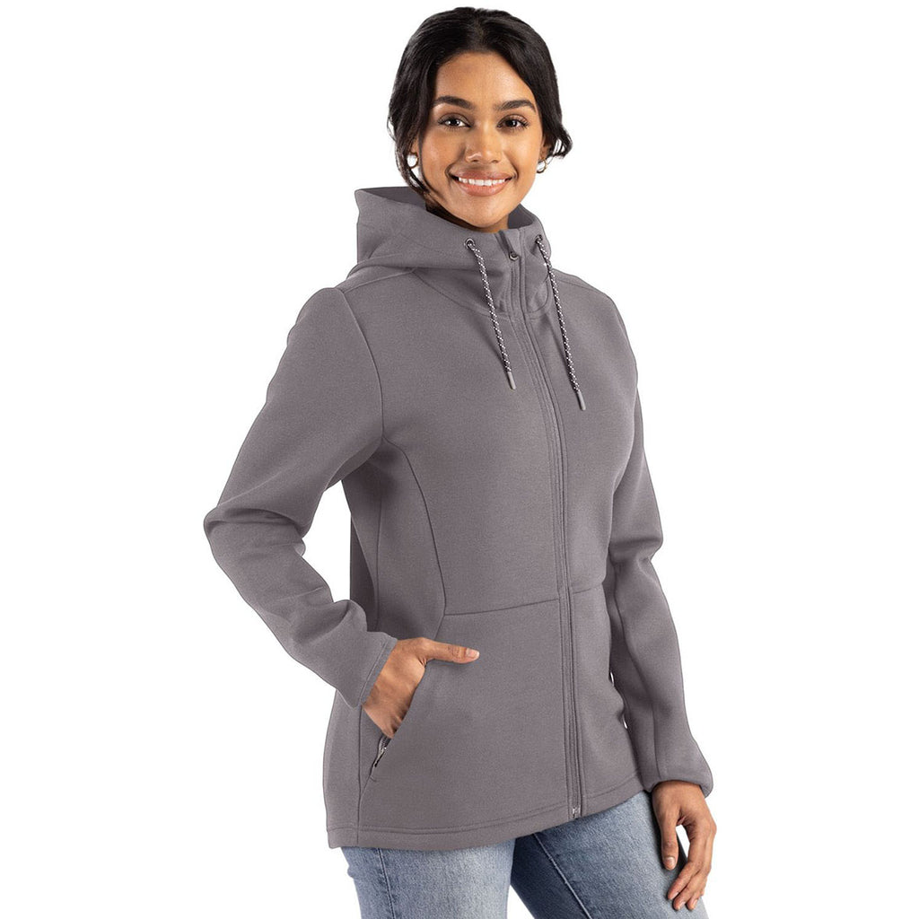 Cutter & Buck Women's Elemental Grey Roam Epic Comfort Recycled Full Zip Hooded Jacket
