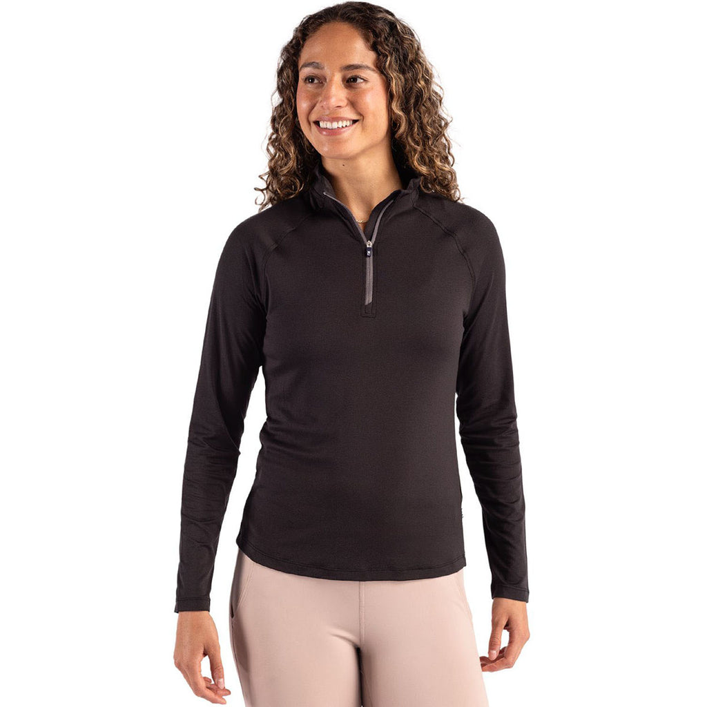 Cutter & Buck Women's Black Coastline Epic Comfort Recycled Quarter Zip