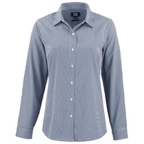 Cutter & Buck Women's Navy Blue/White Skyline Epic Confidence Recycled Gingham Long Sleeve Dress Shirt
