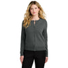 Port Authority Women's Charcoal Heather Easy Care Crewneck Cardigan Sweater