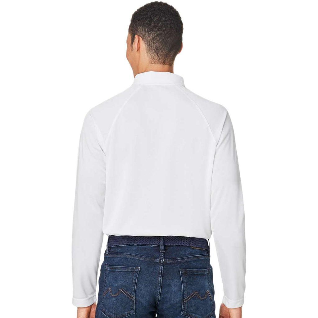 Harriton Men's White Charge Snag and Soil Protect Long Sleeve Polo