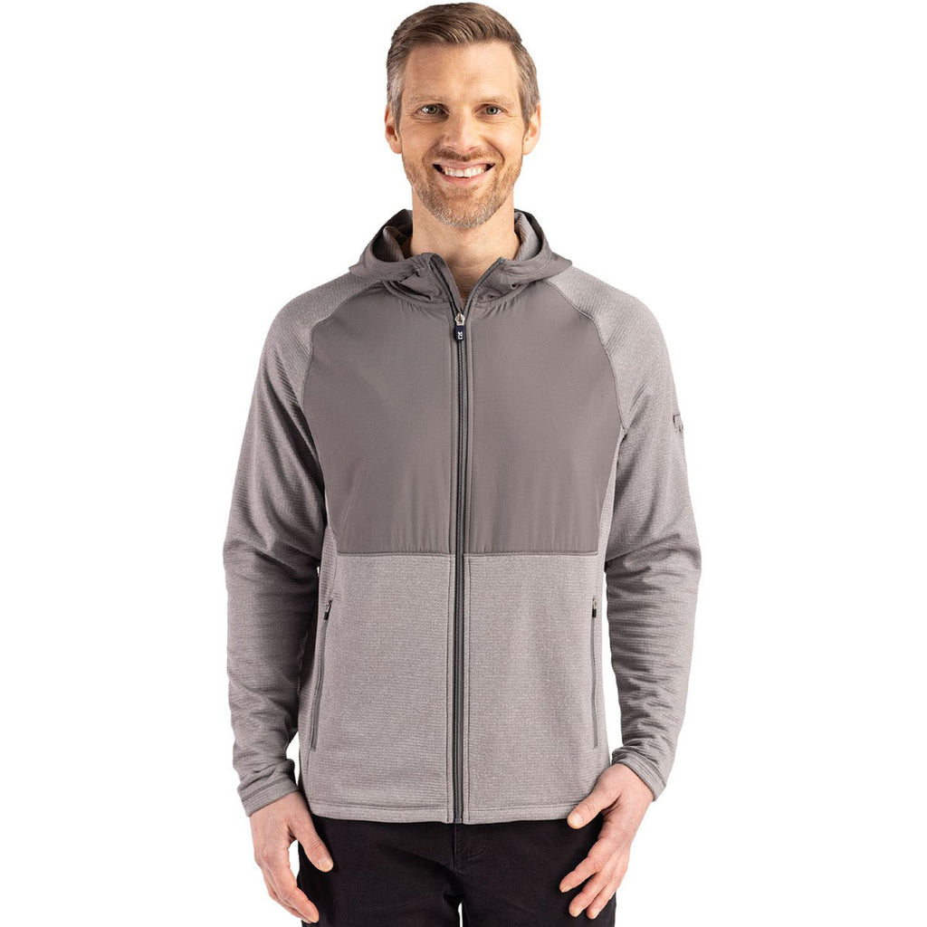Cutter & Buck Men's Elemental Grey Heather Peshastin Fleece Recycled Hybrid Jacket