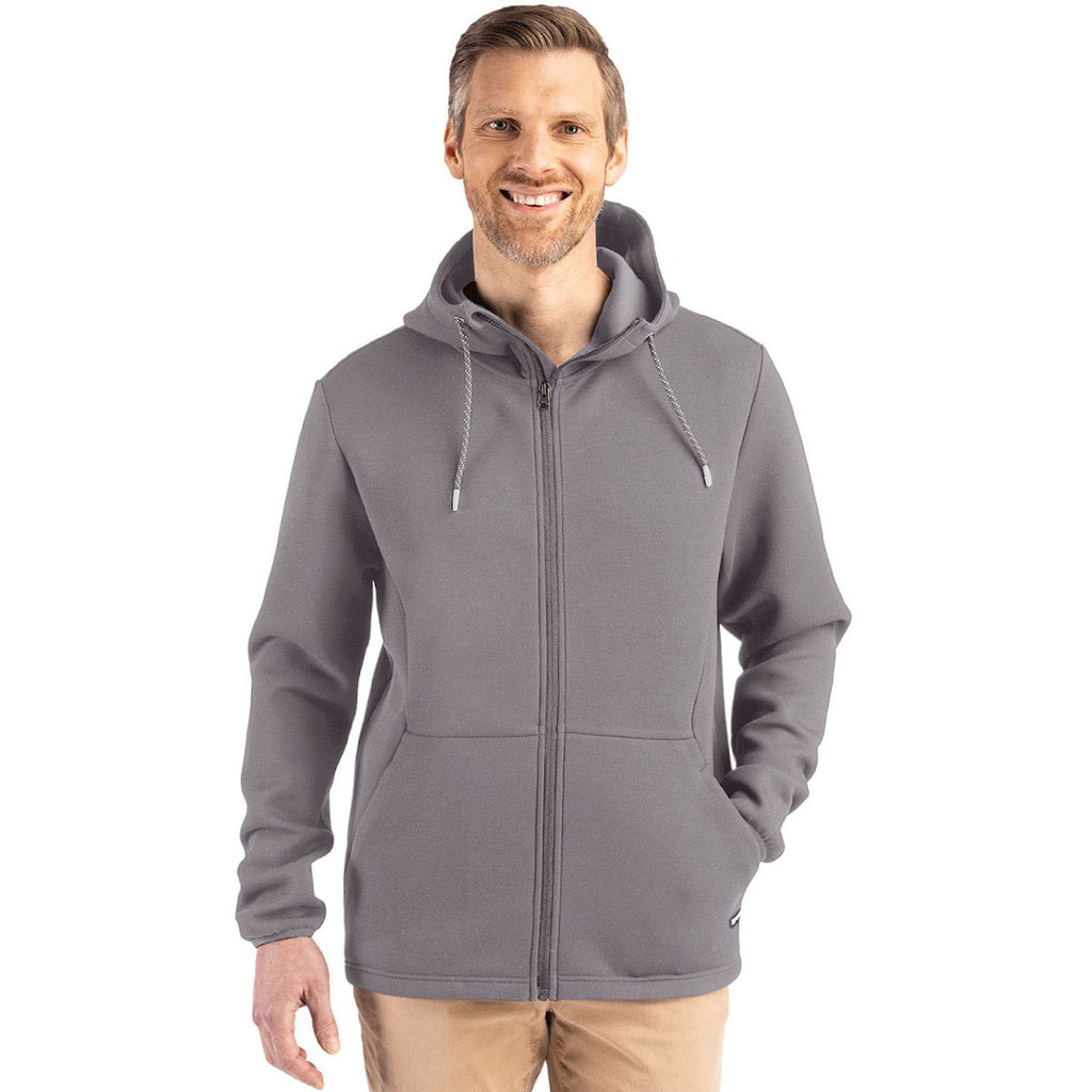 Cutter & Buck Men's Elemental Grey Roam Epic Comfort Recycled Full Zip Hooded Jacket