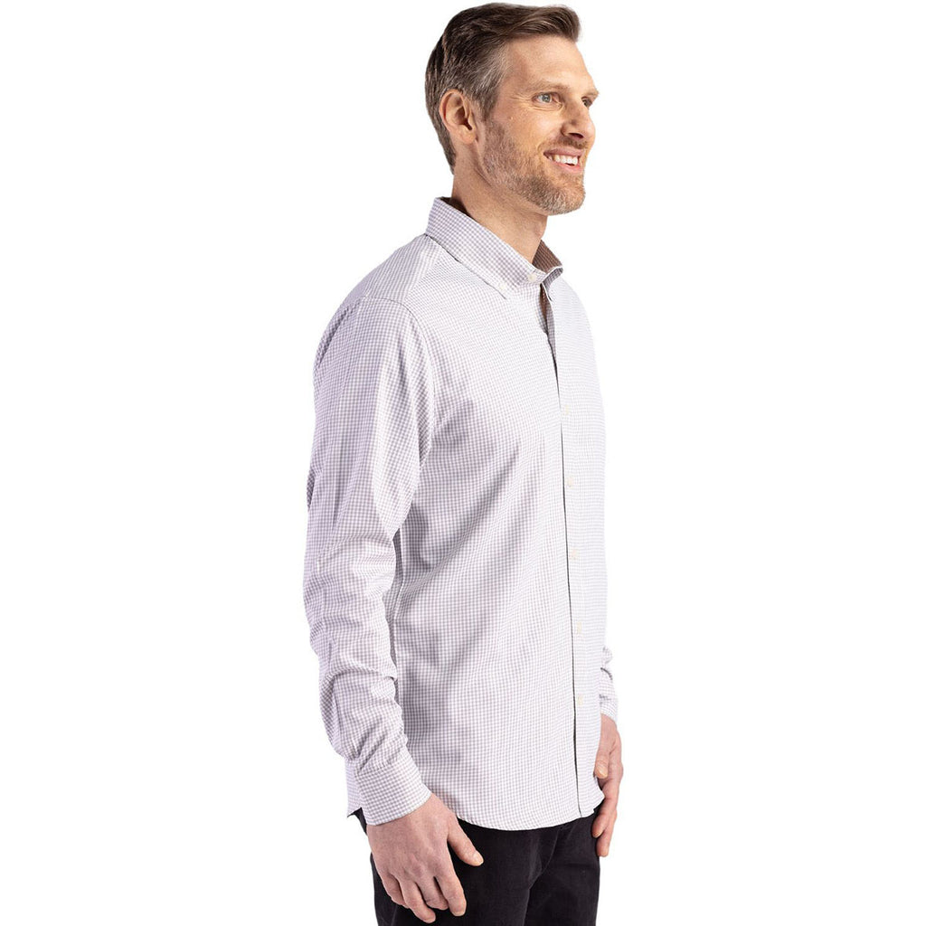 Cutter & Buck Men's Concrete/White Skyline Epic Confidence Recycled Gingham Long Sleeve Dress Shirt