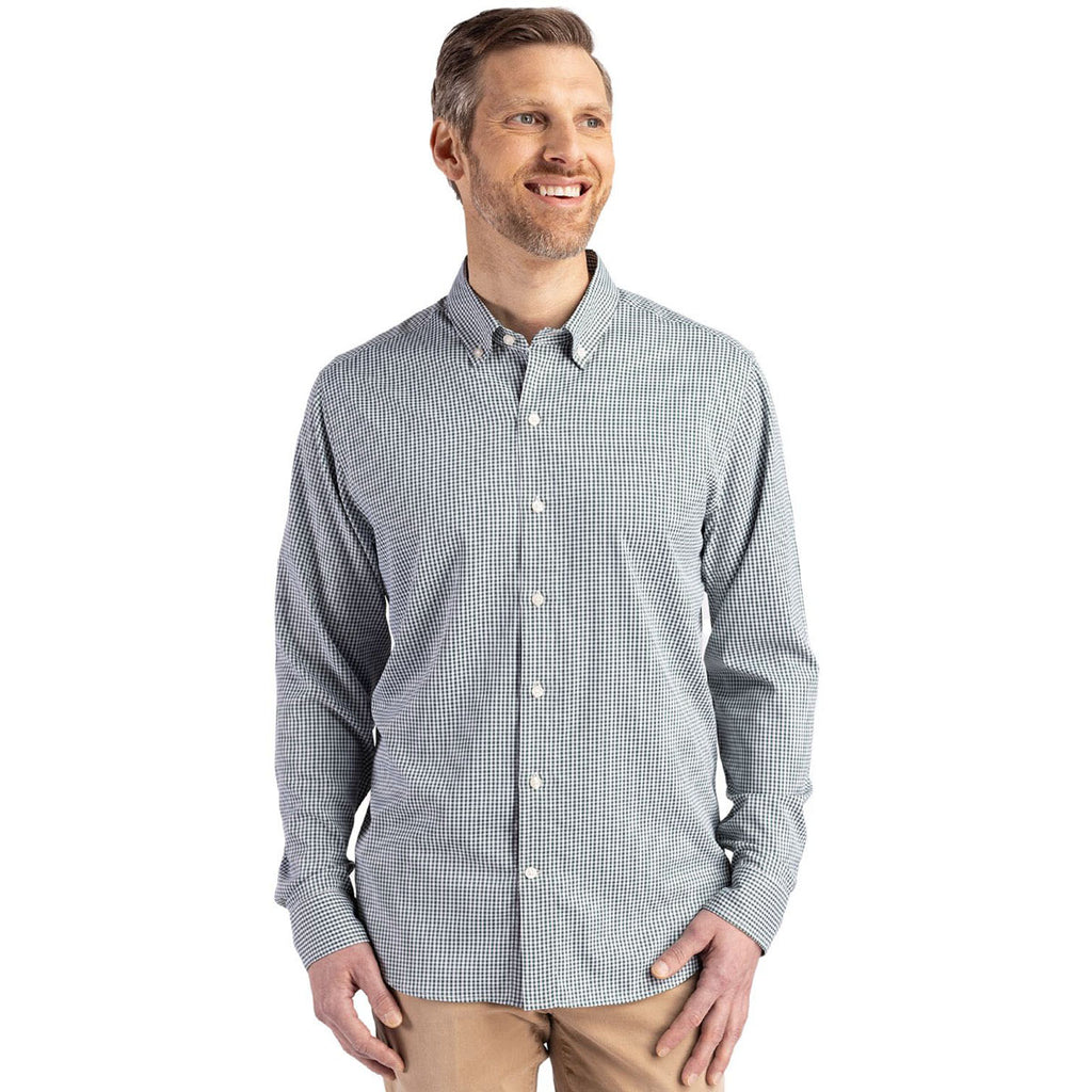 Cutter & Buck Men's Hunter/White Skyline Epic Confidence Recycled Gingham Long Sleeve Dress Shirt