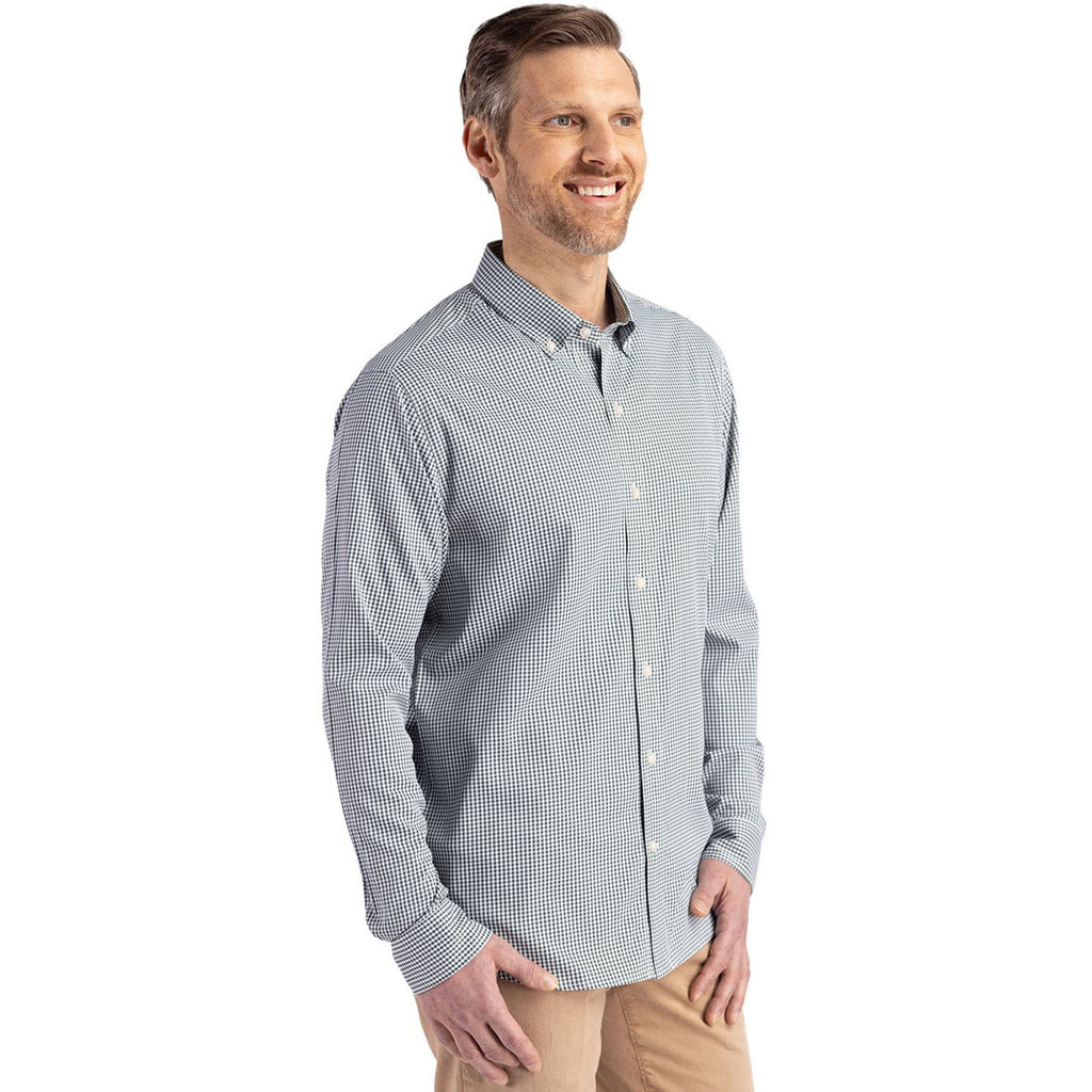 Cutter & Buck Men's Hunter/White Skyline Epic Confidence Recycled Gingham Long Sleeve Dress Shirt