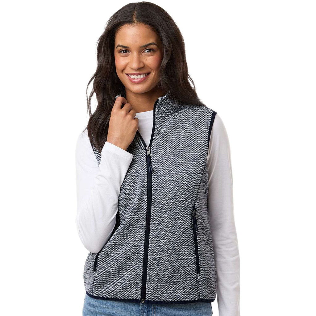 North End Women's Classic Navy/White Jasper Jacquard Fleece Vest