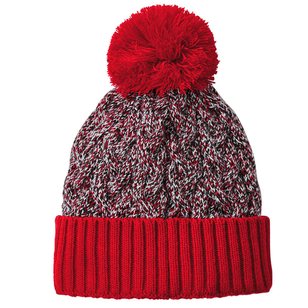 New Era Scarlet/Black/White Marled Knit Pom Beanie