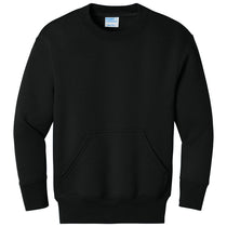 Port & Company Youth Jet Black Core Fleece Crewneck Pocket Sweatshirt