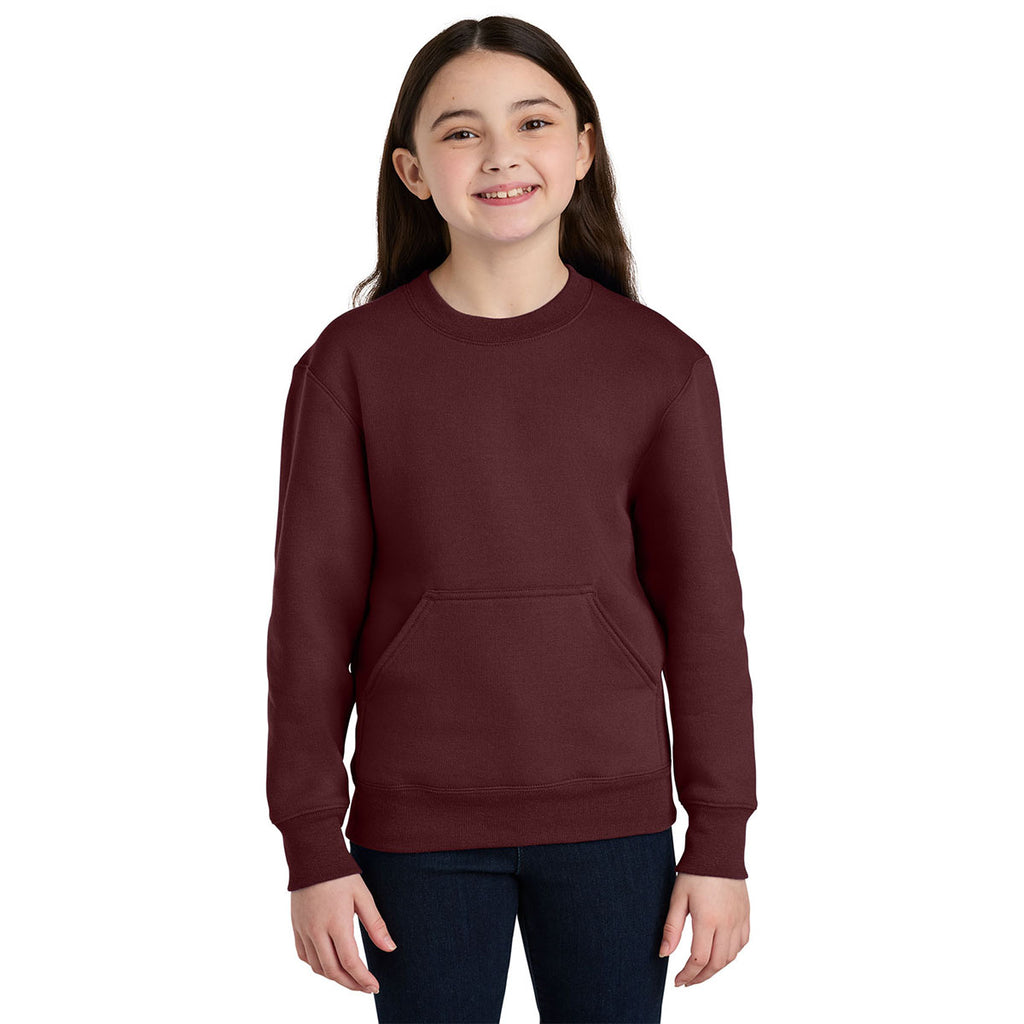 Port & Company Youth Maroon Core Fleece Crewneck Pocket Sweatshirt