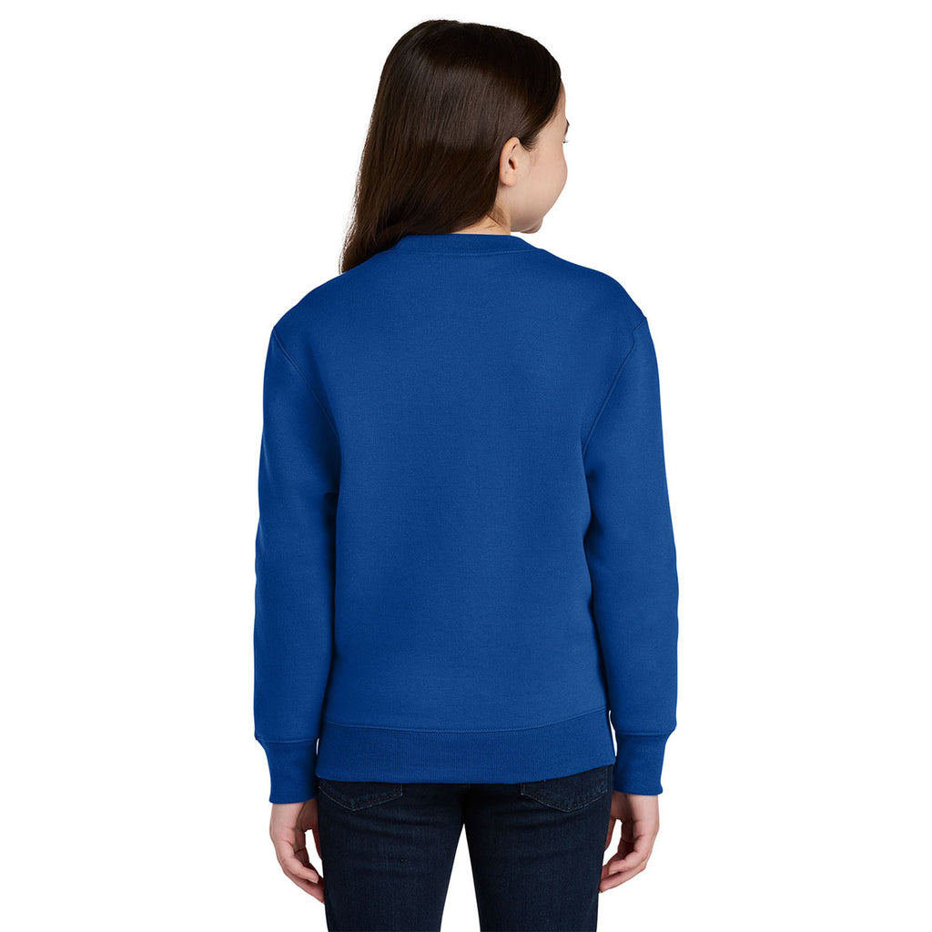 Port & Company Youth True Royal Core Fleece Crewneck Pocket Sweatshirt
