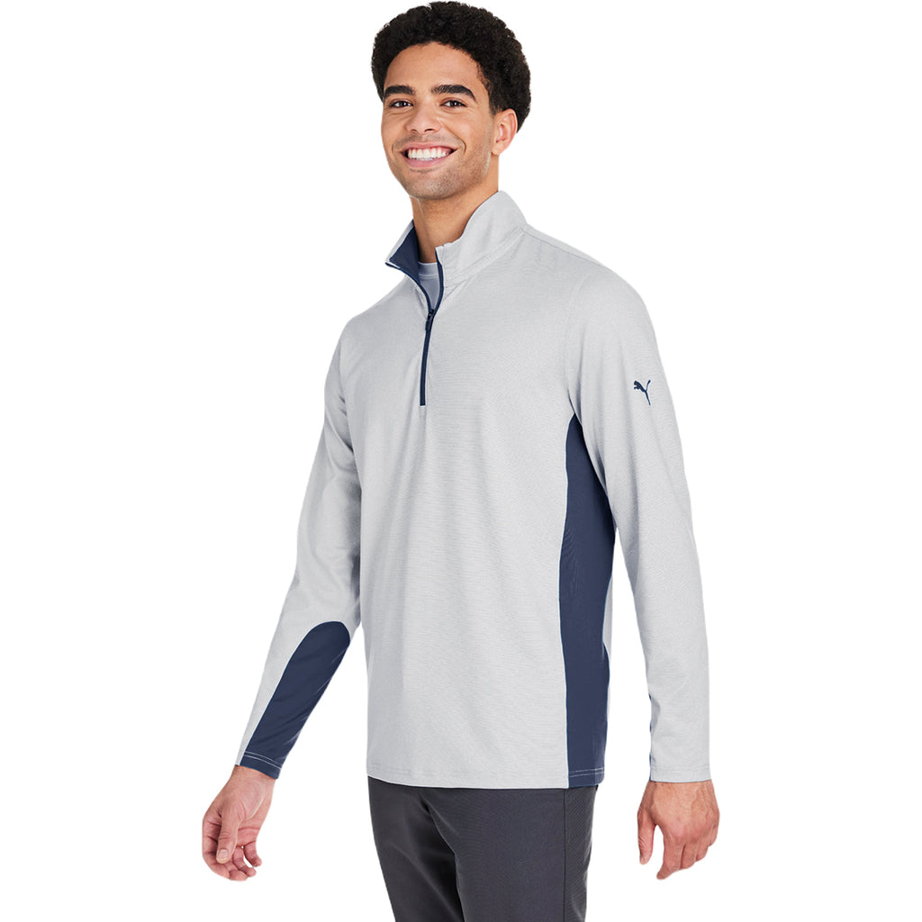 Puma Golf Men's Navy Blazer/Bright White Mesa Stripe Quarter-Zip