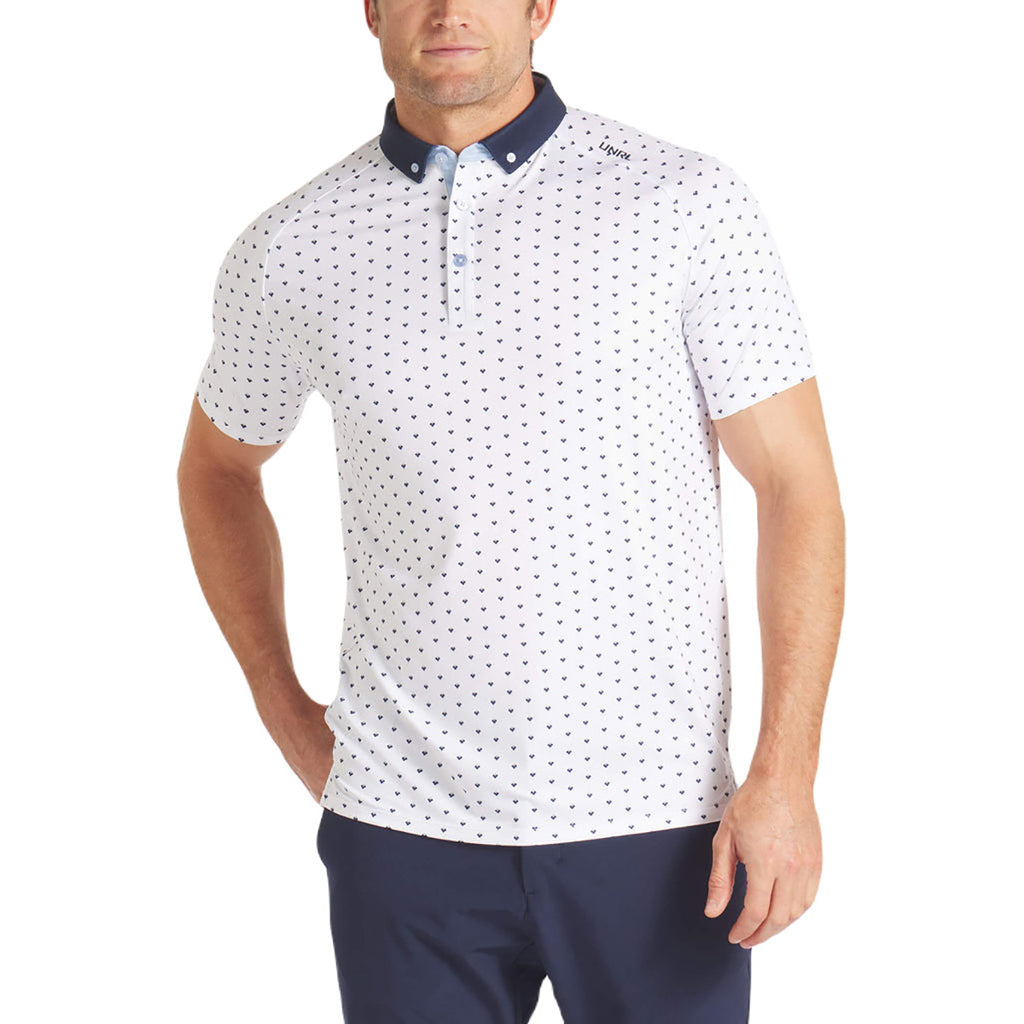 UNRL Men's White-Navy Quattro Polo