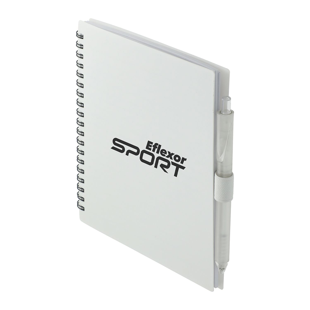 Bullet White 5.5" x 7" FSC Recycled Spiral Notebook w/ RPET Pen