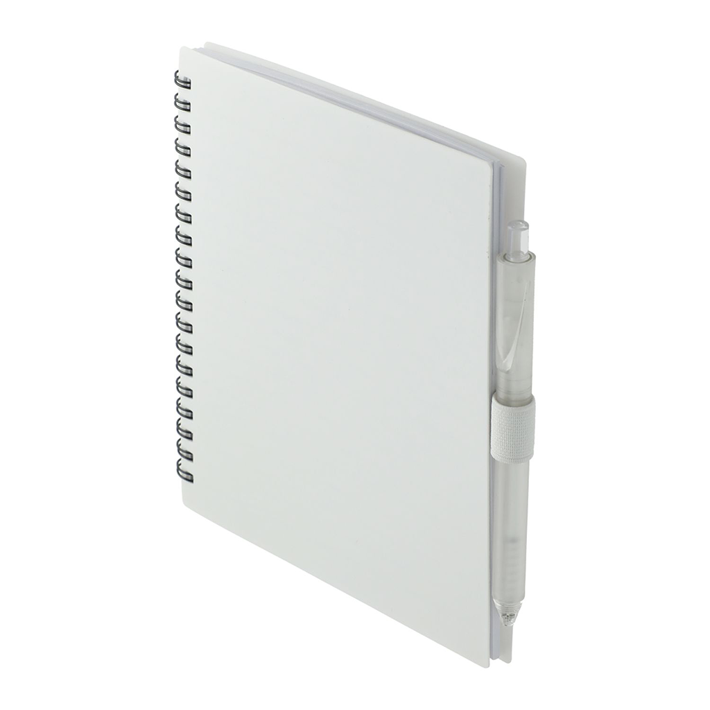 Bullet White 5.5" x 7" FSC Recycled Spiral Notebook w/ RPET Pen