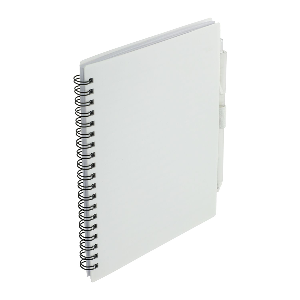Bullet White 5.5" x 7" FSC Recycled Spiral Notebook w/ RPET Pen