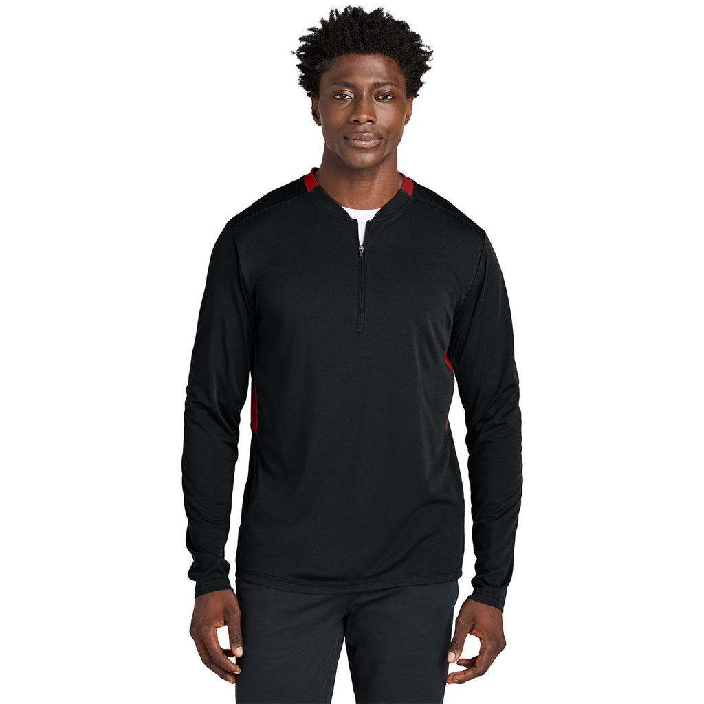 Sport-Tek Men's Black/Deep Red Club 1/4-Zip Pullover
