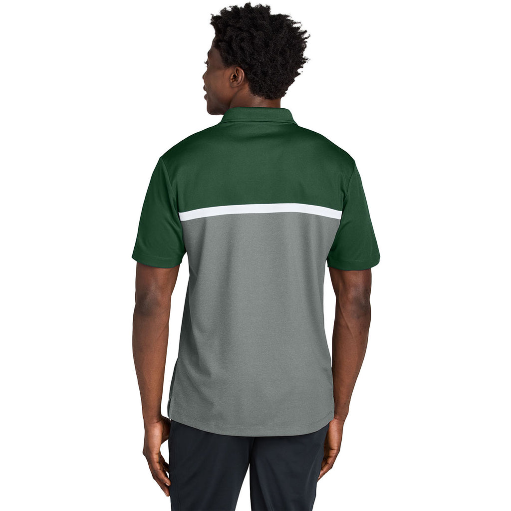 Sport-Tek Men's Forest Green/Grey Concrete Heather/White UV Micropique Colorblock Polo