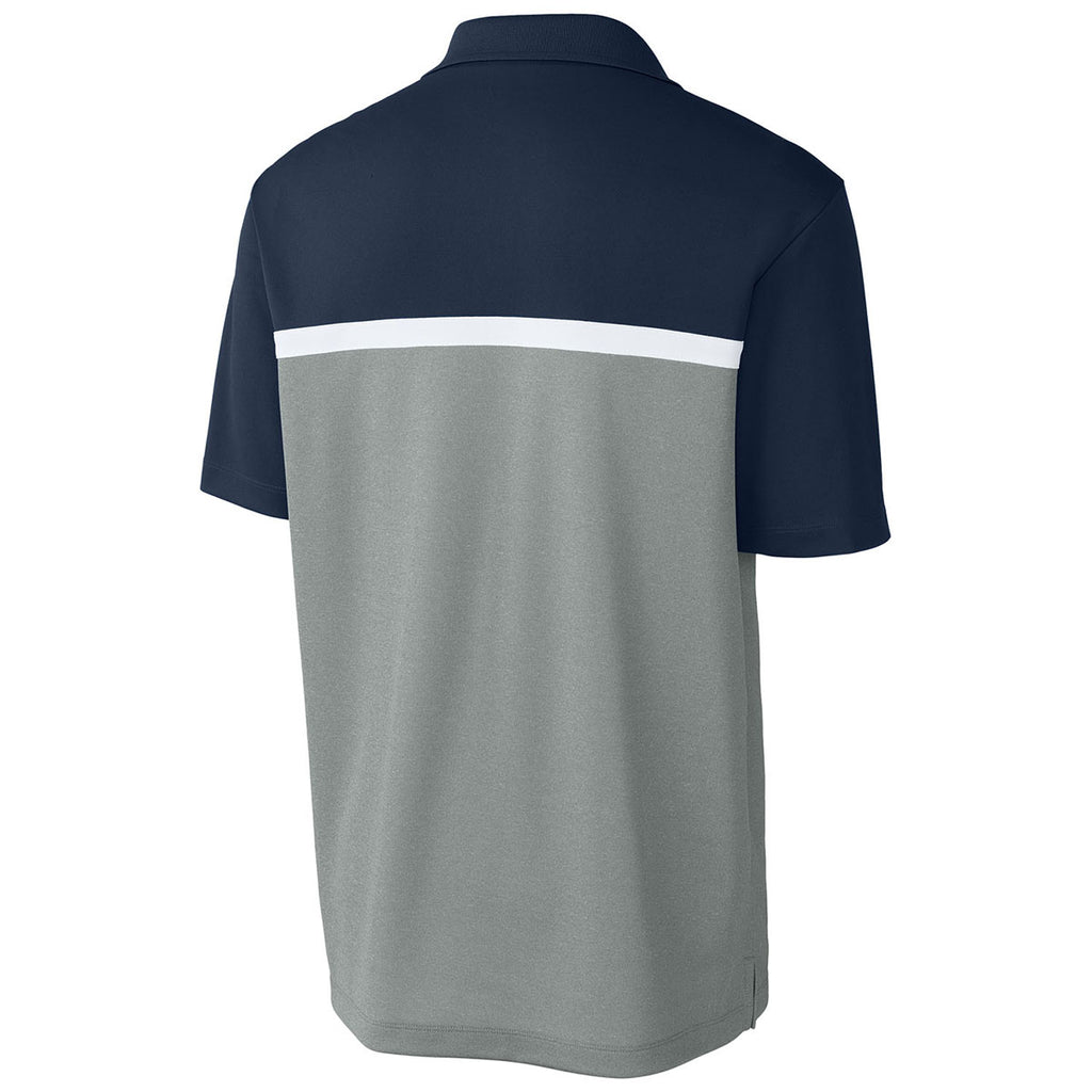 Sport-Tek Men's True Navy/Grey Concrete Heather/White UV Micropique Colorblock Polo