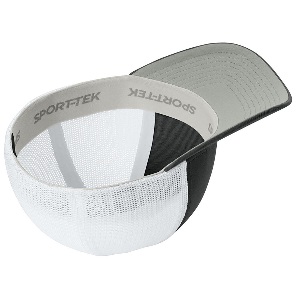 Sport-Tek Black/White Stretch-Tek Mesh Back Cap