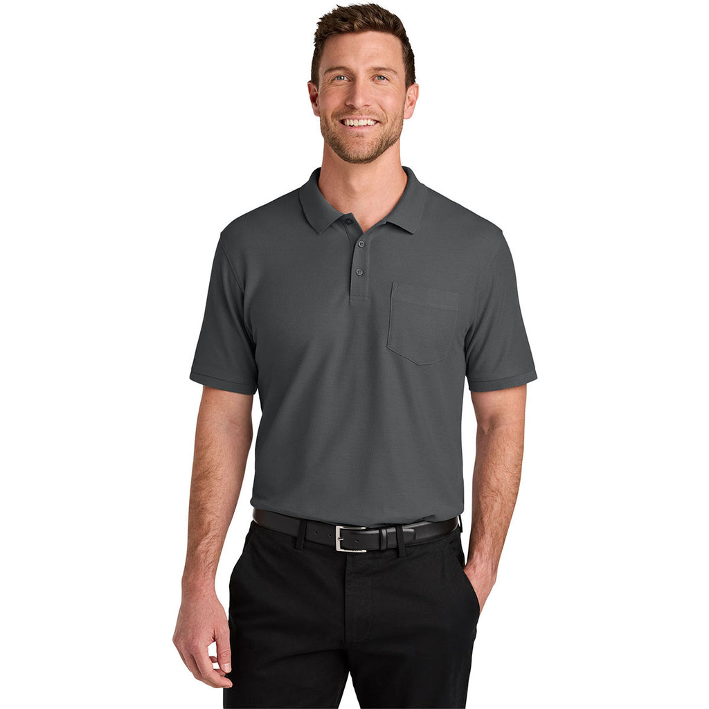 Port Authority Men's Storm Grey Tall Wearever Signature Pique Pocket Polo