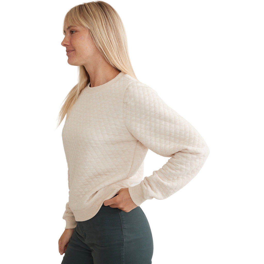 Marine Layer Women's Oat Heather Corbet Quilted Puff Sleeve Crewneck