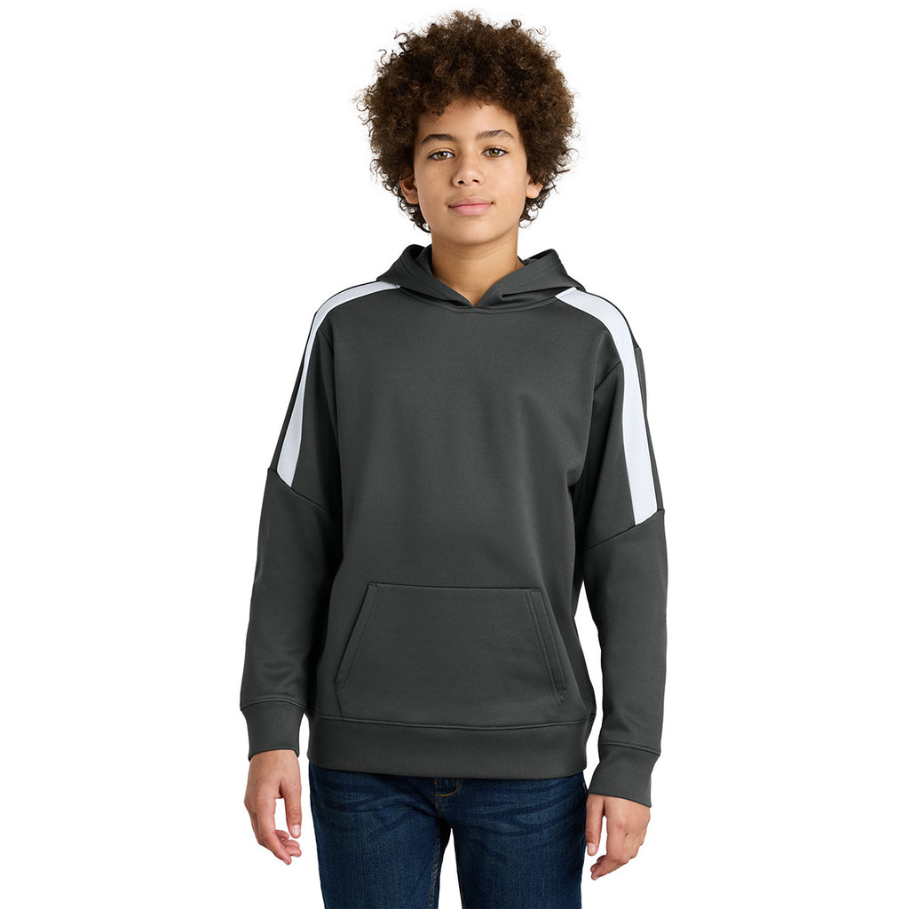 Sport-Tek Youth Iron Grey/ White Sport-Wick Fleece United Pullover Hoodie