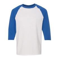 Gildan Men's White/Royal Heavy Cotton Raglan Three-Quarter Sleeve T-Shirt