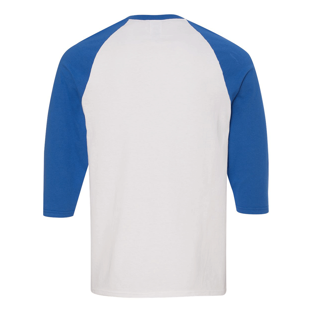 Gildan Men's White/Royal Heavy Cotton Raglan Three-Quarter Sleeve T-Shirt