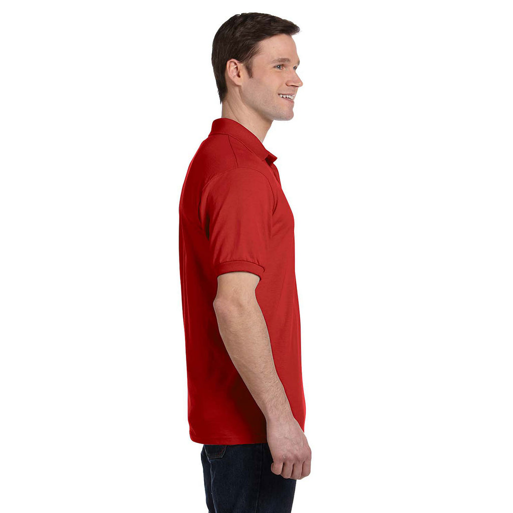 Hanes Men's Deep Red 5.2 oz. 50/50 EcoSmart Jersey Pocket Polo