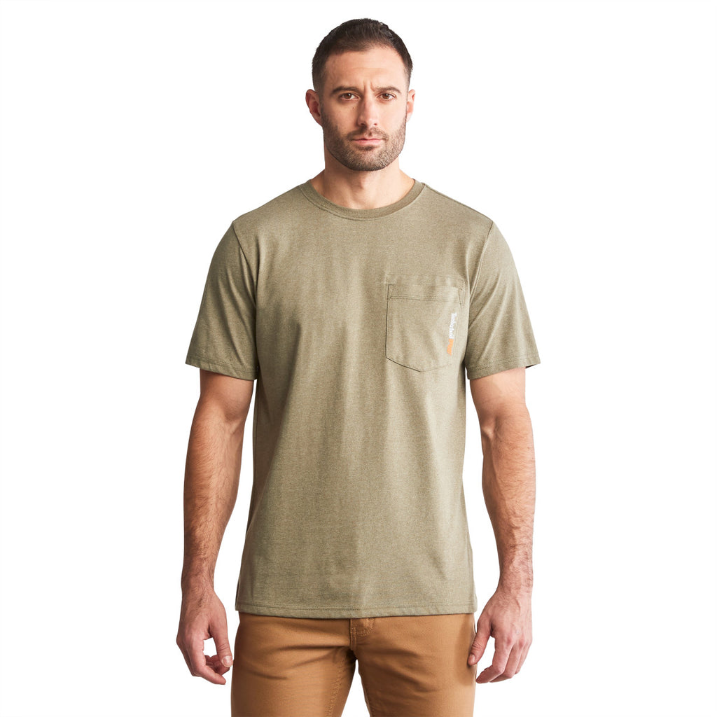 Timberland Men's Burnt Olive Heather Pro Base Plate Blended Short-Sleeve T-Shirt