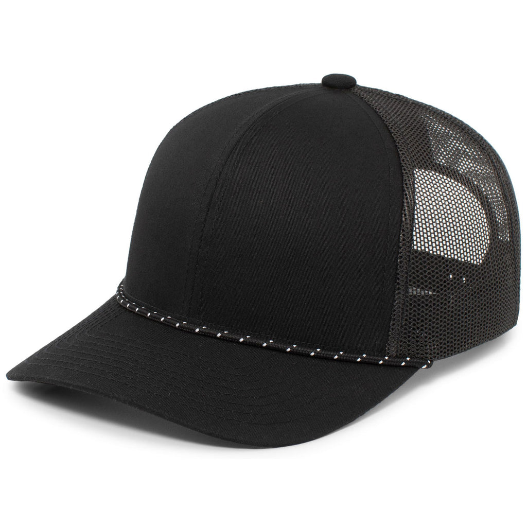 Pacific Headwear Black Trucker Snapback Braid Cap