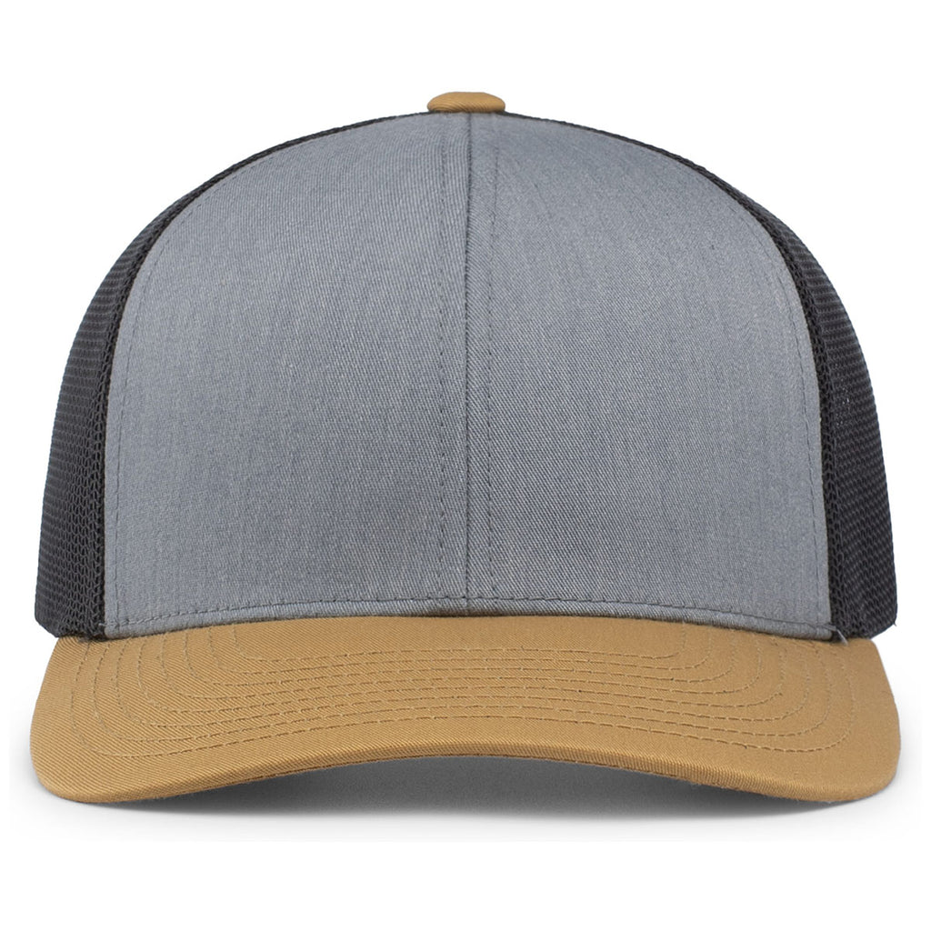 Pacific Headwear Heather Grey/Lt Charcoal/Amber Gold Snapback Trucker Mesh Cap